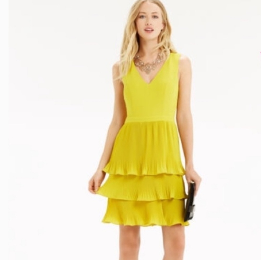 Asos Pleated Tiered Pleated Yellow Mermaid Dress NWT